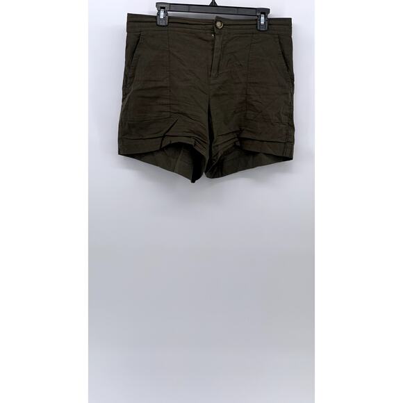 MATTY M Women's Olive Green Linen-Blend High-Waist Casual Shorts SZ M - Picture 1 of 11